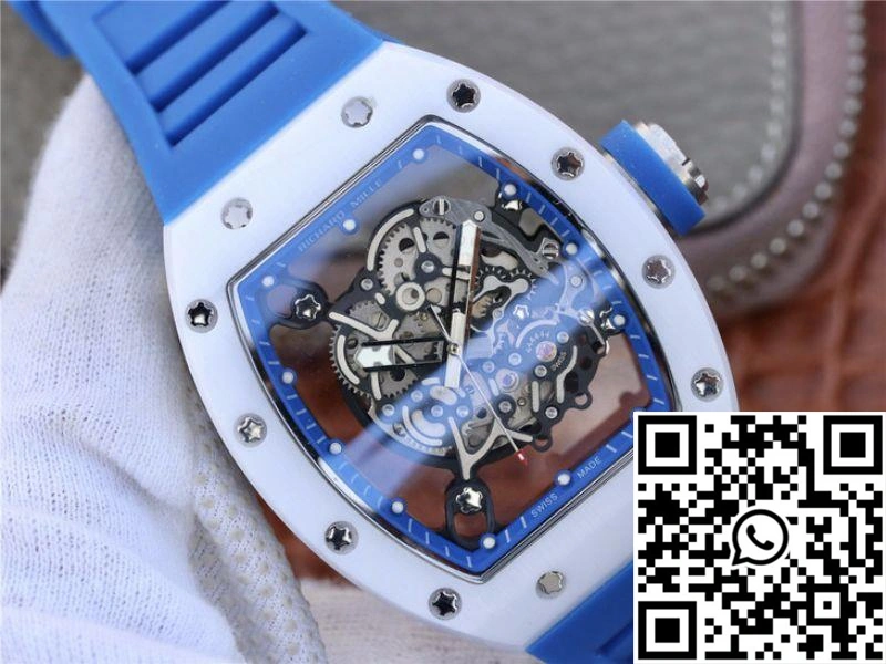 Richard Mille RM055 KV Factory White Ceramic Blue Hollow Dial