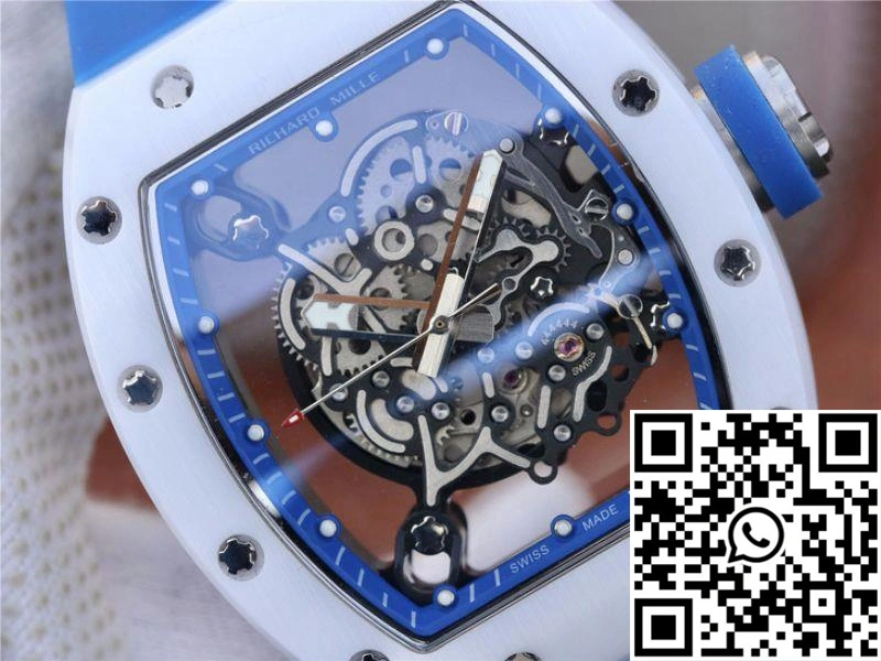 Richard Mille RM055 KV Factory White Ceramic Blue Hollow Dial