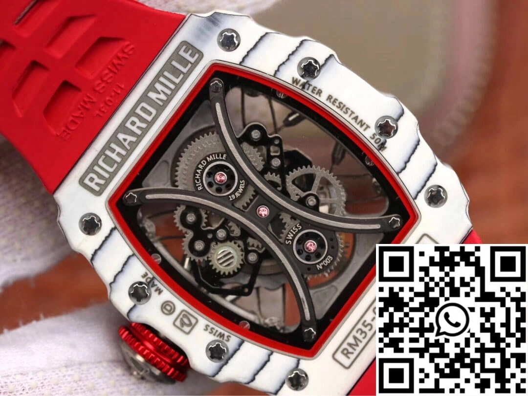 Richard Mille RM53-01 KV Factory White TPT Carbon Fiber Red Strap