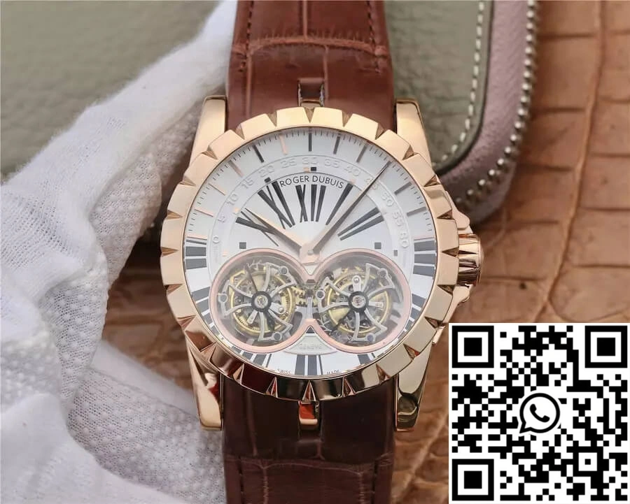 Roger Dubuis Excalibur RDDBEX0249 JB Factory Tourbillon Gold Case White Dial