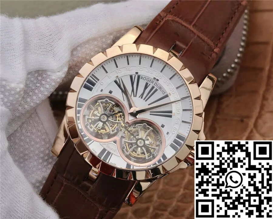 Roger Dubuis Excalibur RDDBEX0249 JB Factory Tourbillon Gold Case White Dial