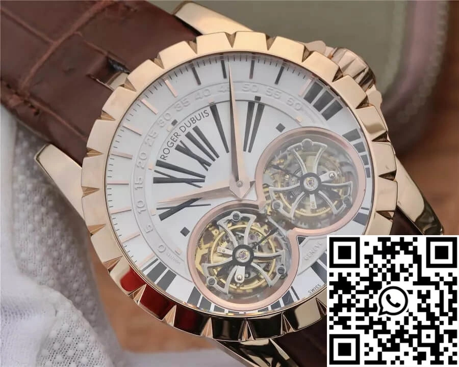 Roger Dubuis Excalibur RDDBEX0249 JB Factory Tourbillon Gold Case White Dial