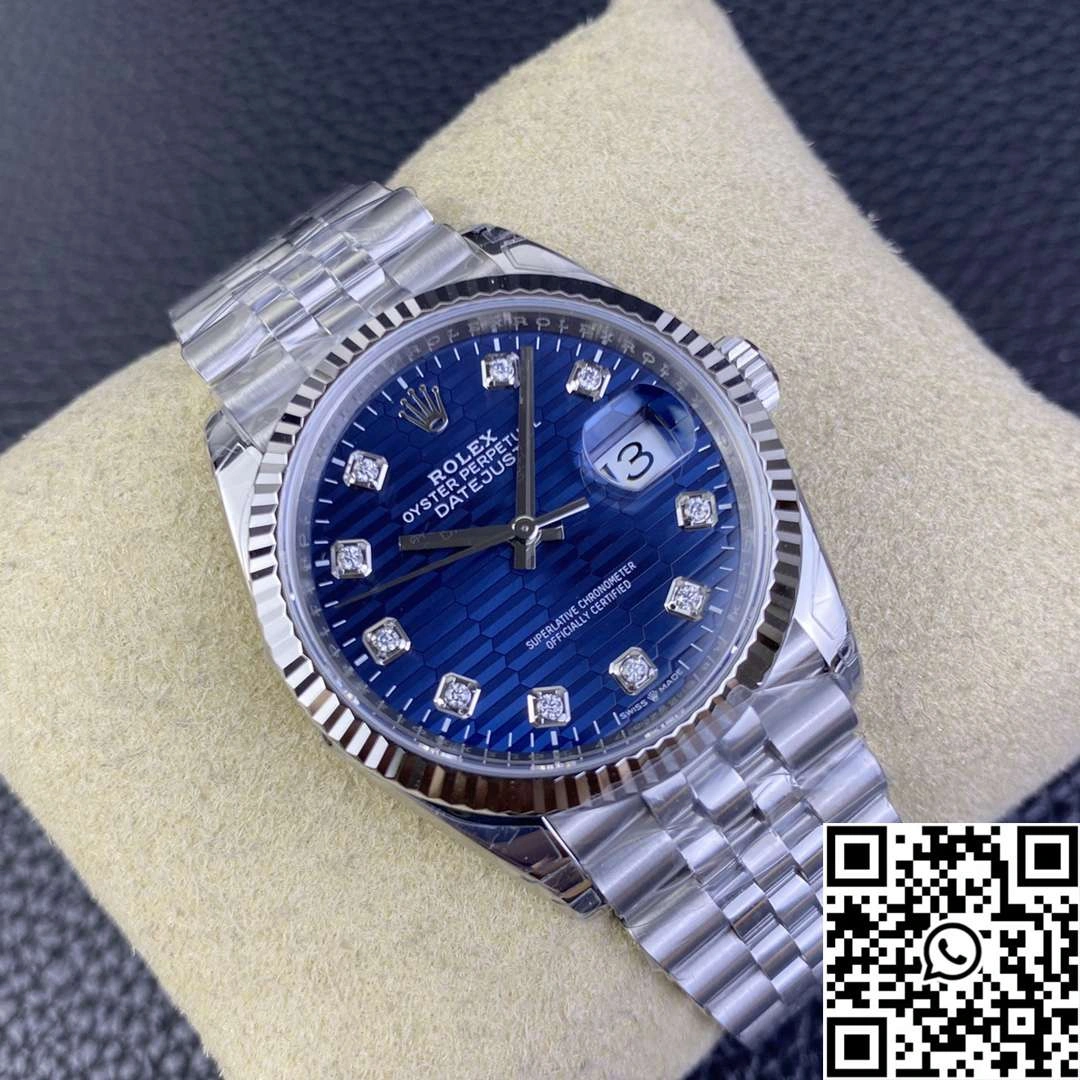 Rolex Datejust M126234 36MM Clean Factory Stainless Steel Blue Motif Dial Diamond Hourmarker