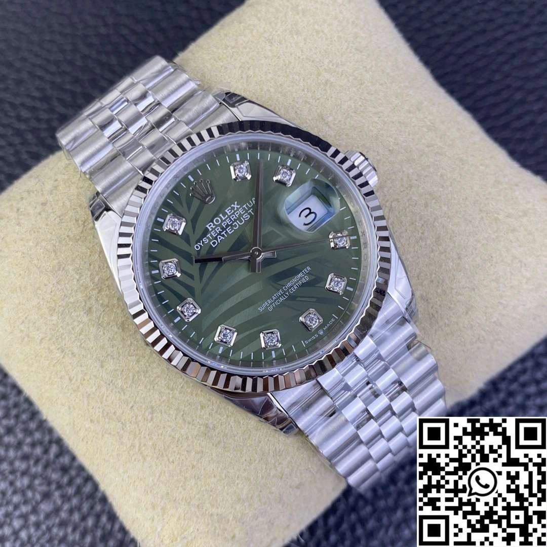 Rolex Datejust M126234 36MM Clean Factory Stainless Steel Green Motif Dial Diamond Hourmarker