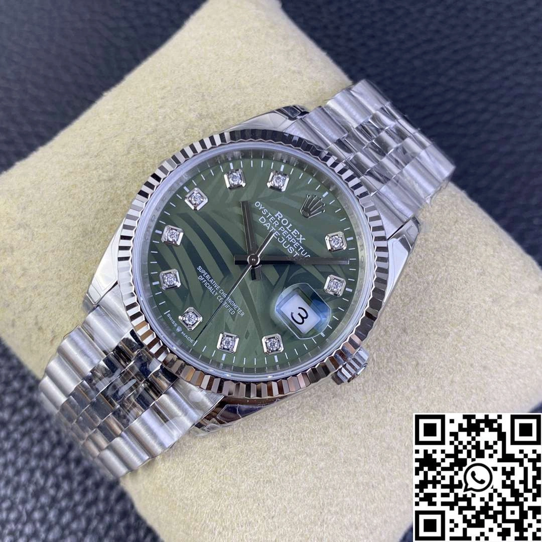 Rolex Datejust M126234 36MM Clean Factory Stainless Steel Green Motif Dial Diamond Hourmarker