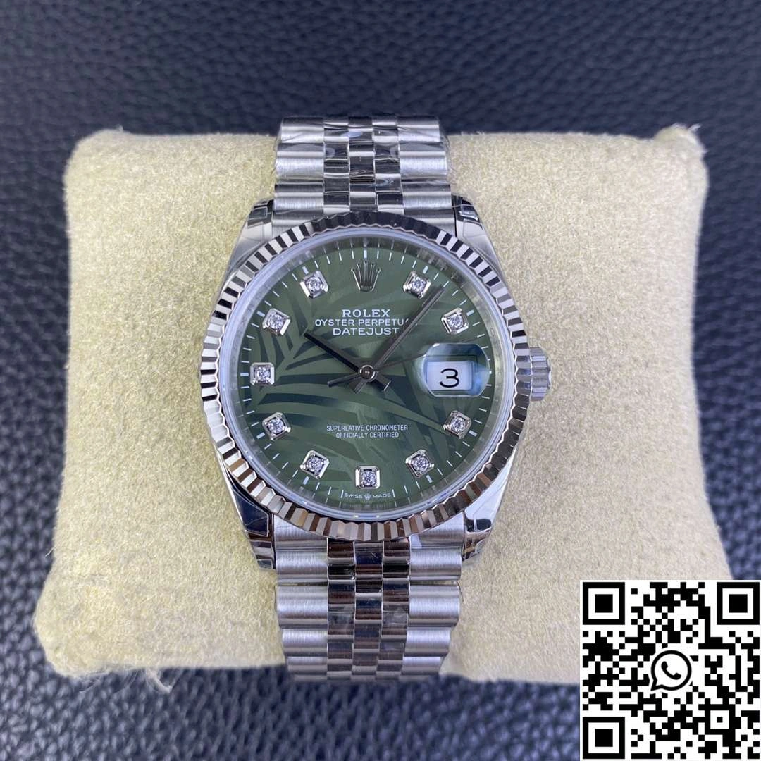 Rolex Datejust M126234 36MM Clean Factory Stainless Steel Green Motif Dial Diamond Hourmarker