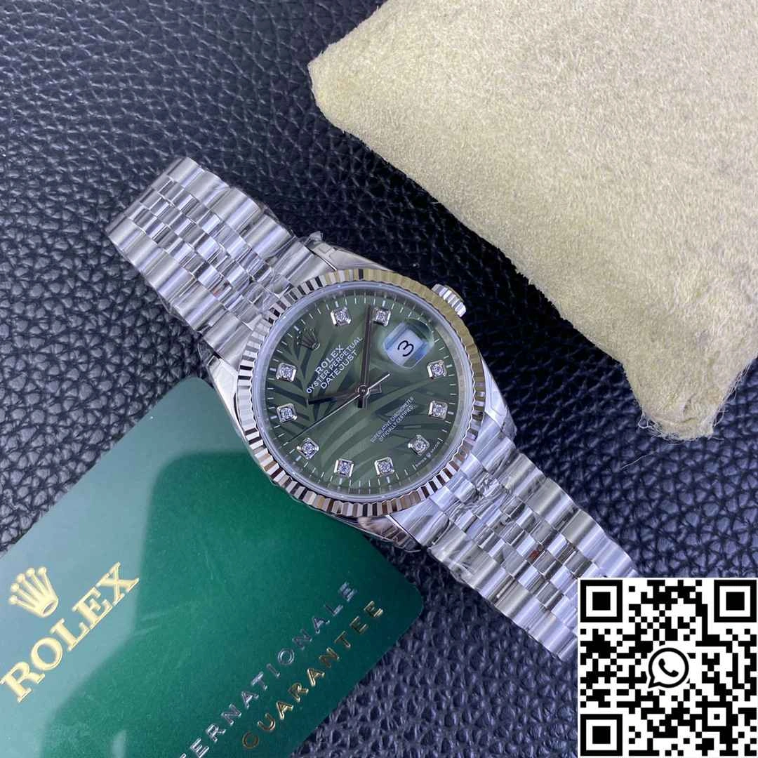 Rolex Datejust M126234 36MM Clean Factory Stainless Steel Green Motif Dial Diamond Hourmarker