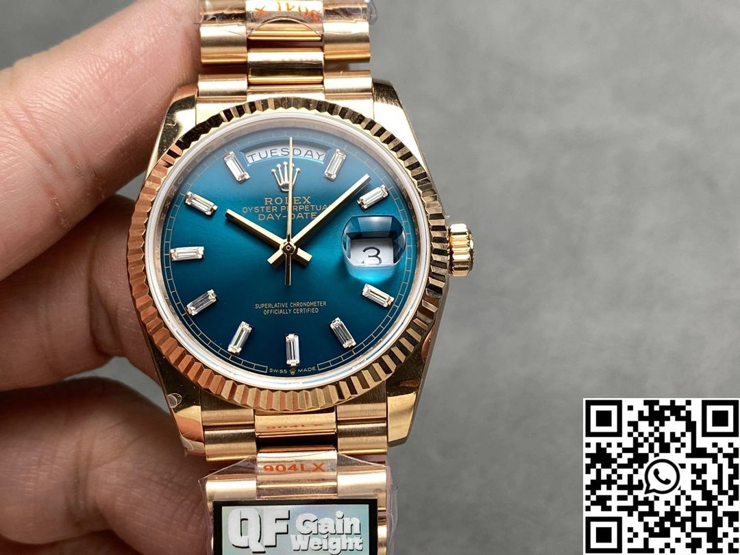 Rolex Day Date 36mm M128235-0085 QF Factory v5 Tungsten Steel Rose Gold Blue Dial