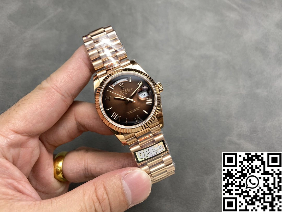 Rolex Day Date 36mm M128235 QF Factory v5 Tungsten Steel Rose Gold Chocalate Dial