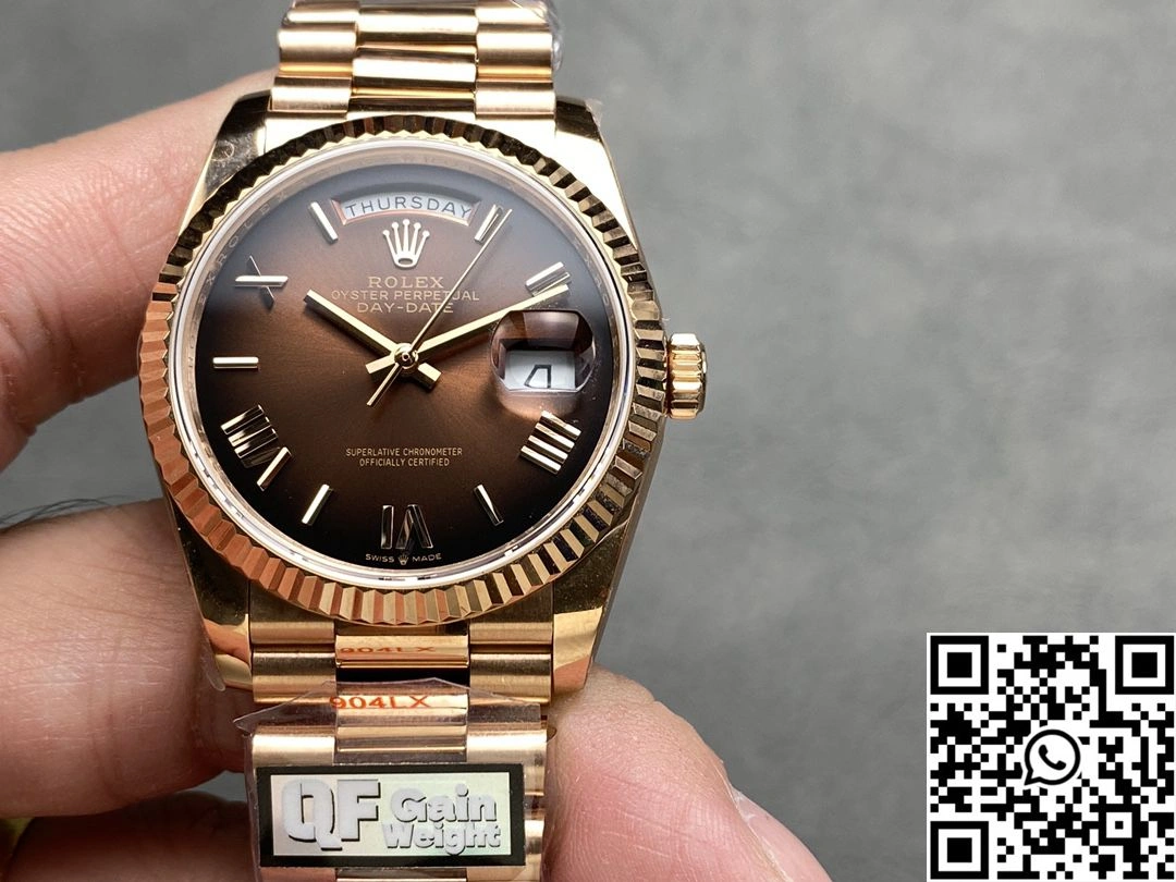 Rolex Day Date 36mm M128235 QF Factory v5 Tungsten Steel Rose Gold Chocalate Dial