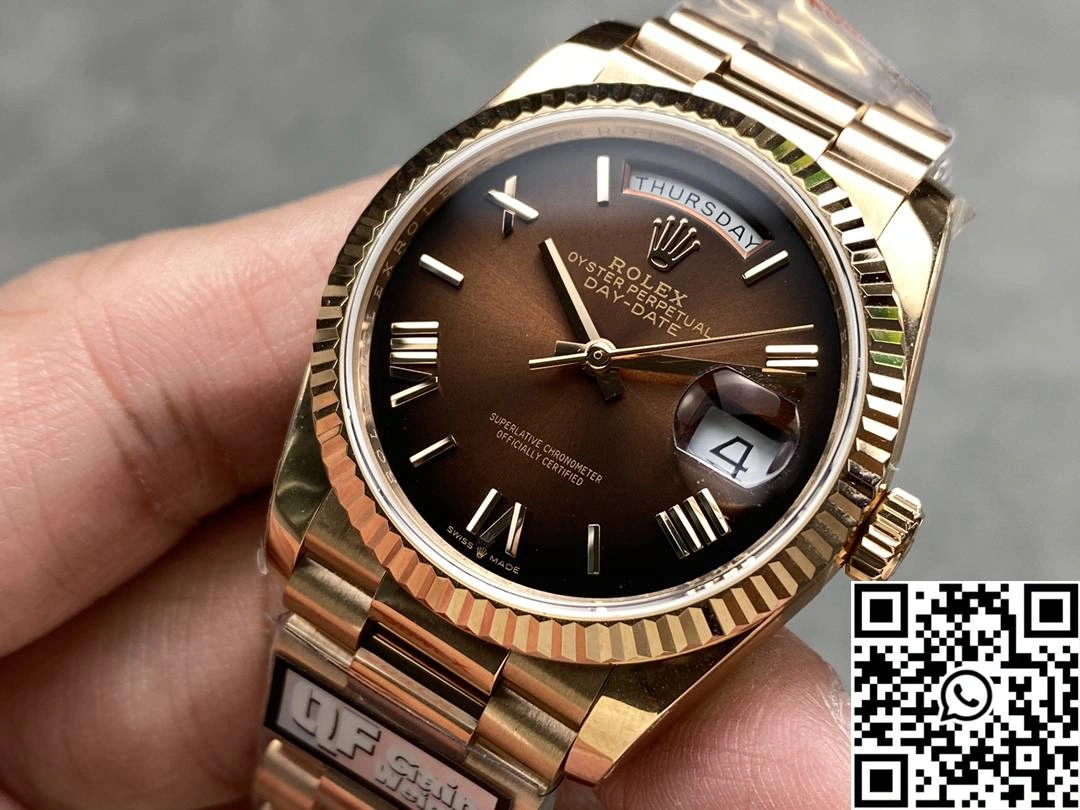 Rolex Day Date 36mm M128235 QF Factory v5 Tungsten Steel Rose Gold Chocalate Dial
