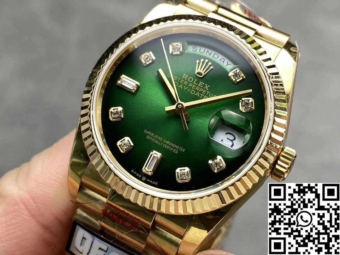Rolex Day Date 36mm M128238-0069 QF Factory v5 Tungsten Steel Yellow Gold Green Dial