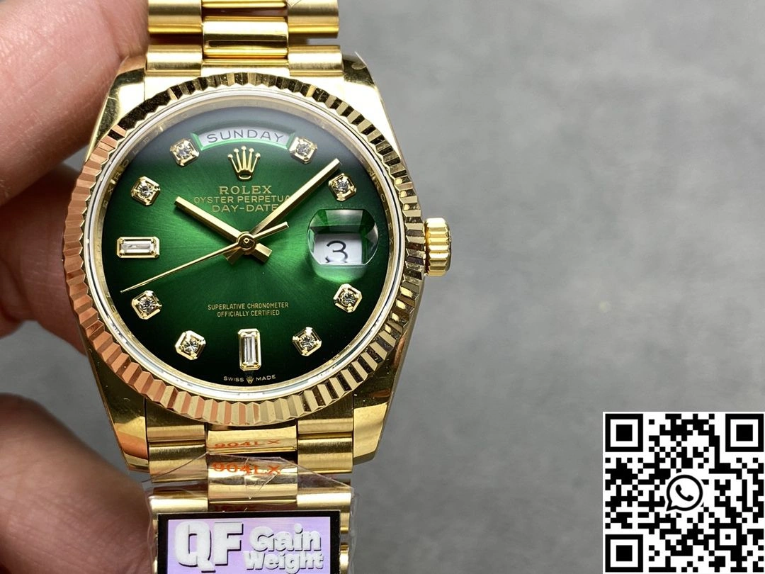 Rolex Day Date 36mm M128238-0069 QF Factory v5 Tungsten Steel Yellow Gold Green Dial