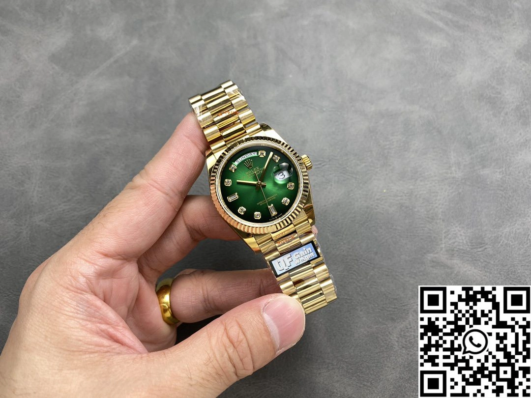 Rolex Day Date 36mm M128238-0069 QF Factory v5 Tungsten Steel Yellow Gold Green Dial