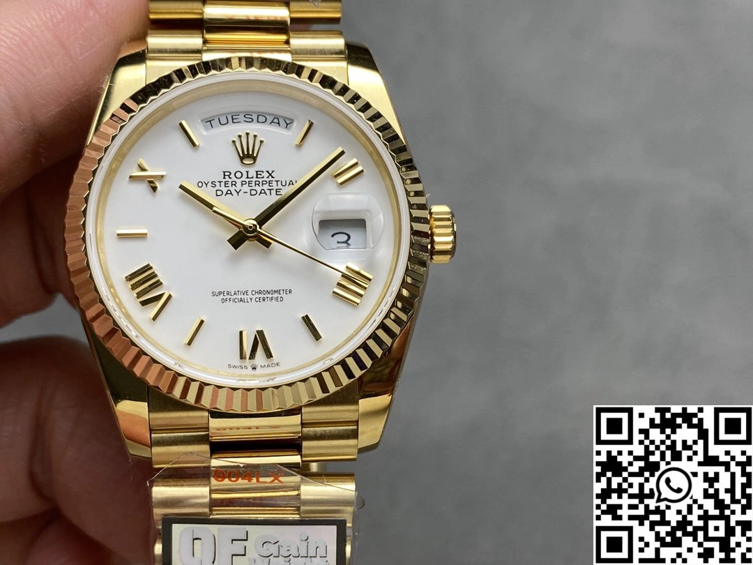 Rolex Day Date 36mm M128238-0113 QF Factory v5 Tungsten Steel Yellow Gold White Dial