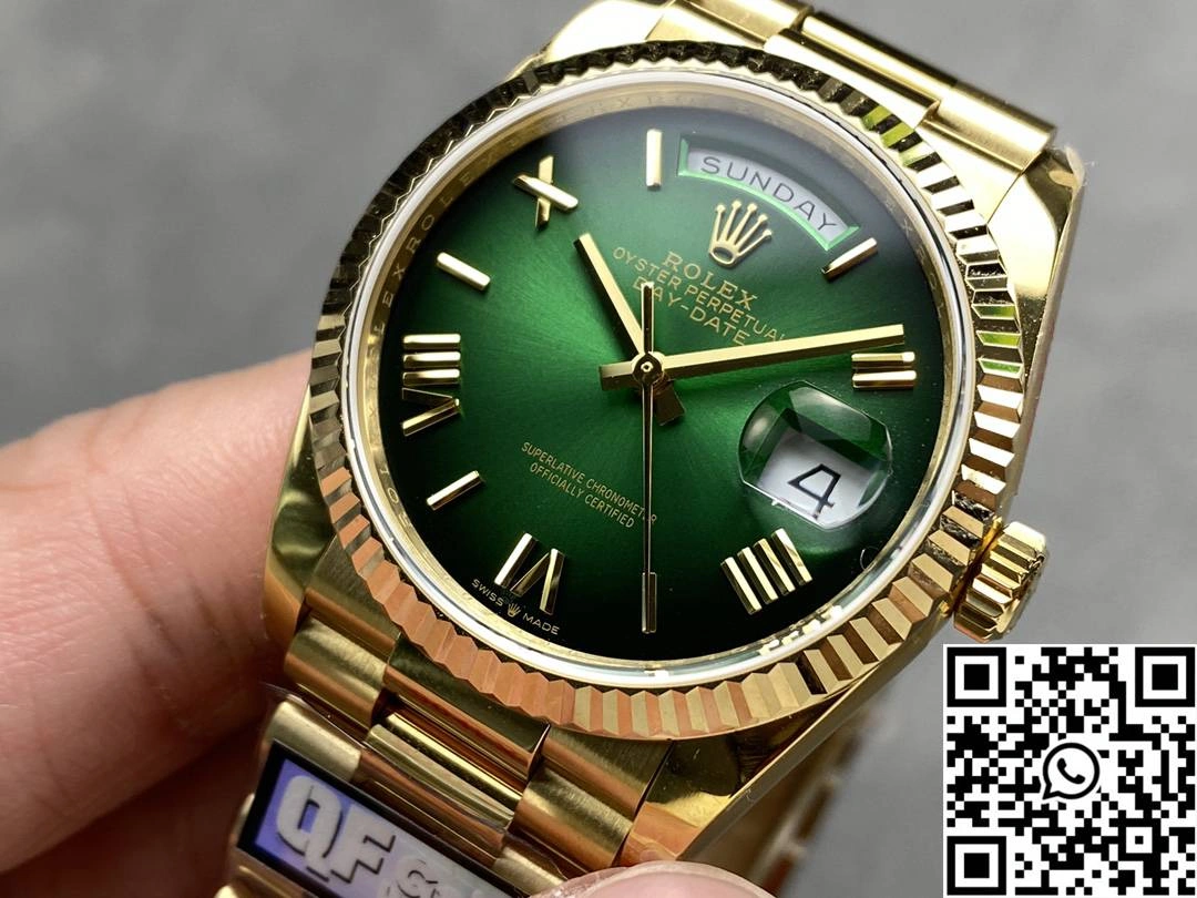 Rolex Day Date 36mm M128238-0118 QF Factory v5 Tungsten Steel Yellow Gold Green Dial