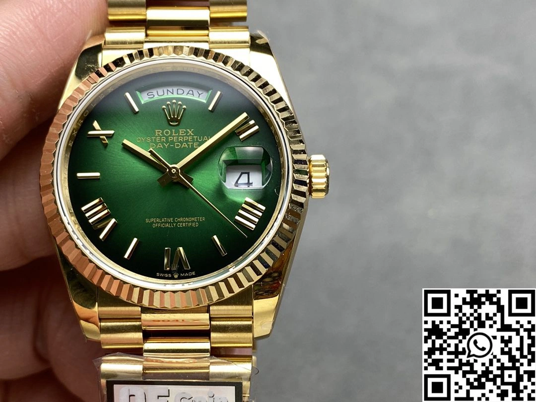 Rolex Day Date 36mm M128238-0118 QF Factory v5 Tungsten Steel Yellow Gold Green Dial