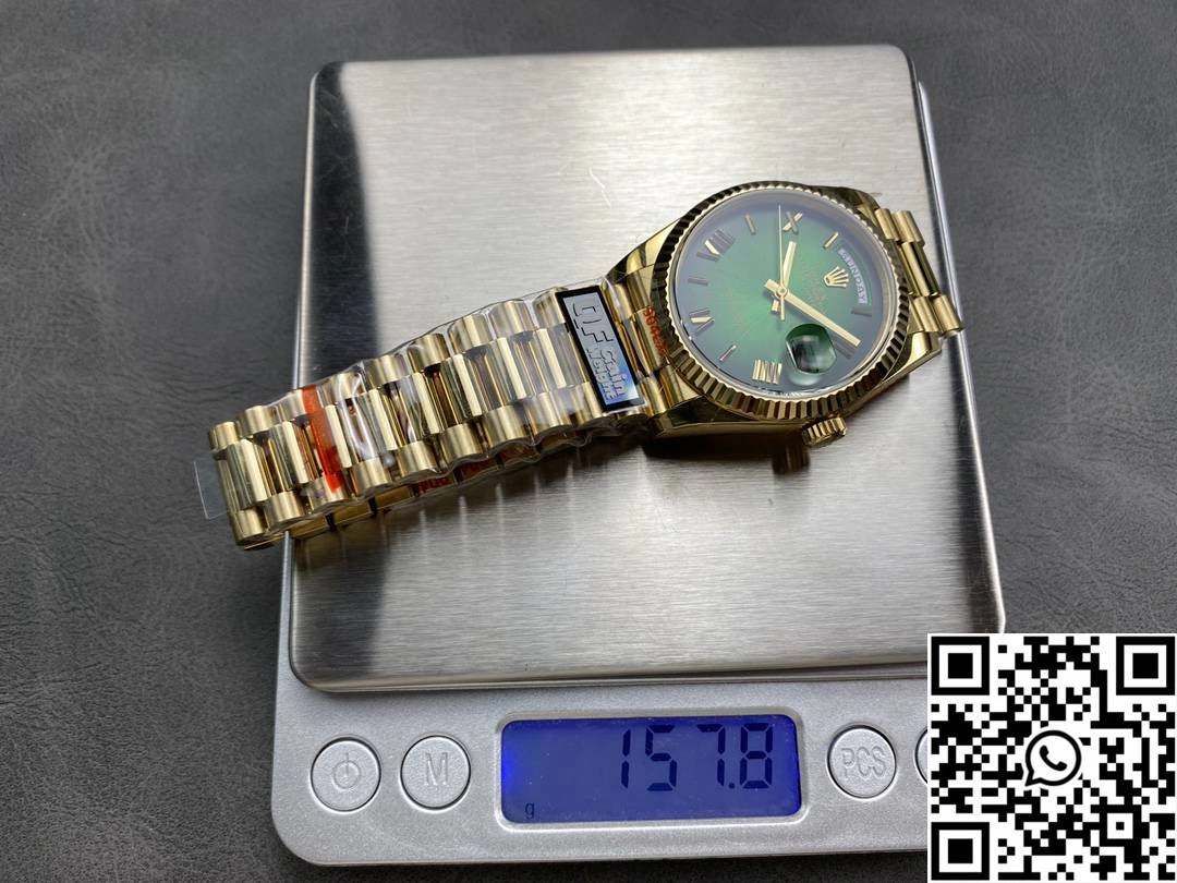 Rolex Day Date 36mm M128238-0118 QF Factory v5 Tungsten Steel Yellow Gold Green Dial