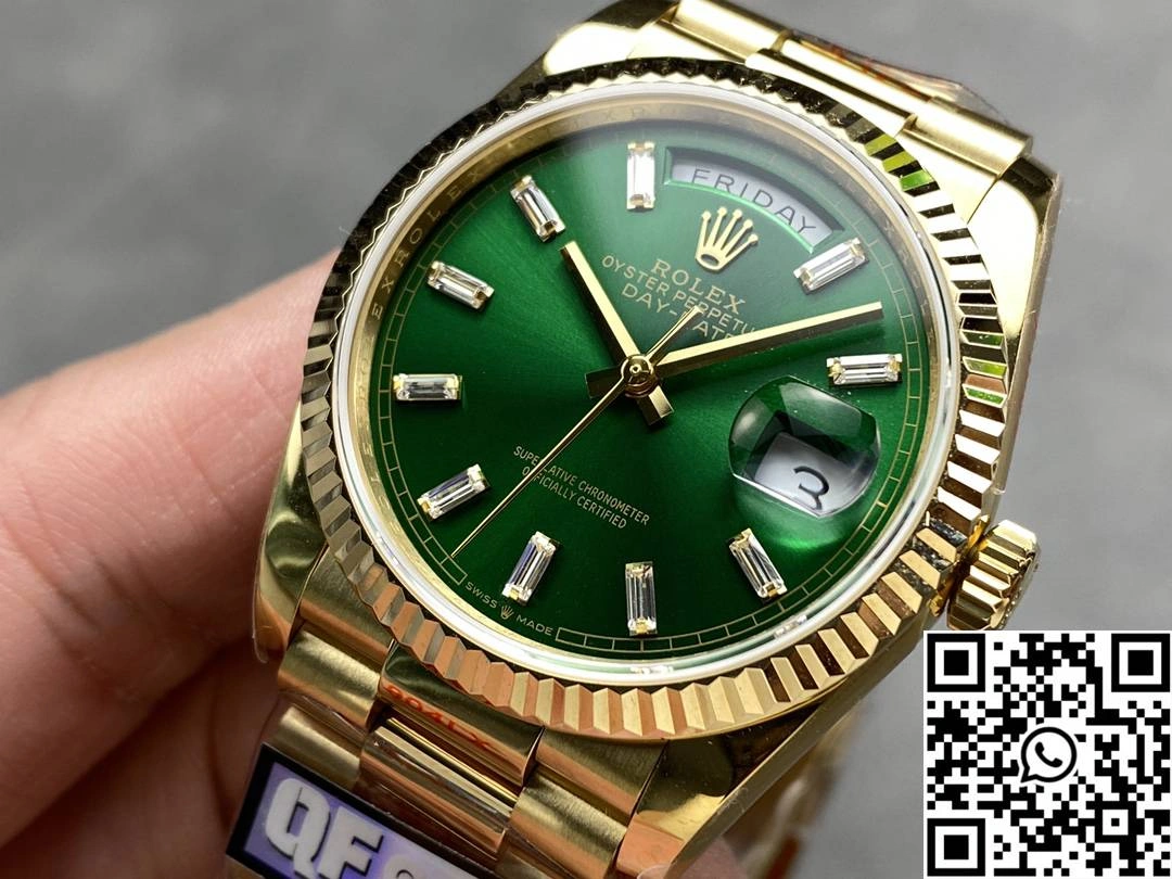Rolex Day Date 36mm M128238-0130 QF Factory v5 Tungsten Steel Yellow Gold Green Dial