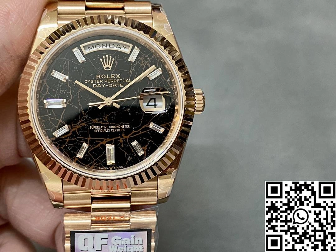 Rolex Day Date M228235-0045 QF Factory v5 Tungsten Steel Rose Gold Black Dial Diamond Hourmarker