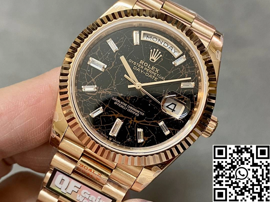 Rolex Day Date M228235-0045 QF Factory v5 Tungsten Steel Rose Gold Black Dial Diamond Hourmarker