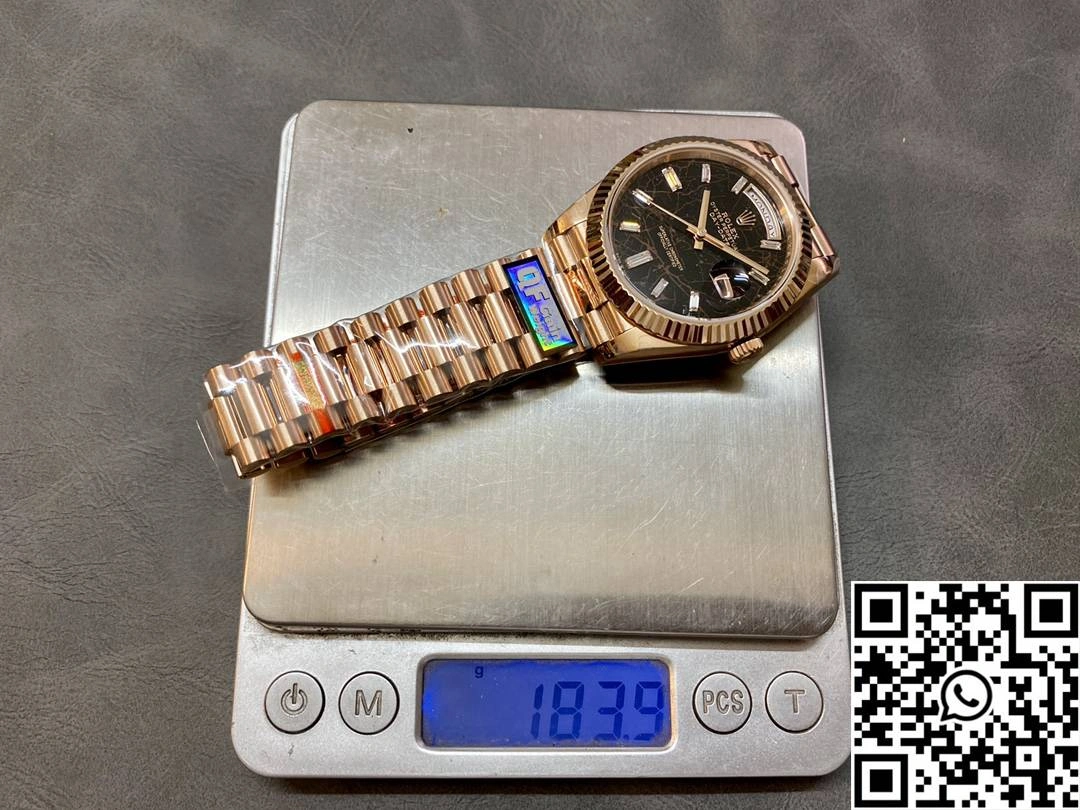 Rolex Day Date M228235-0045 QF Factory v5 Tungsten Steel Rose Gold Black Dial Diamond Hourmarker