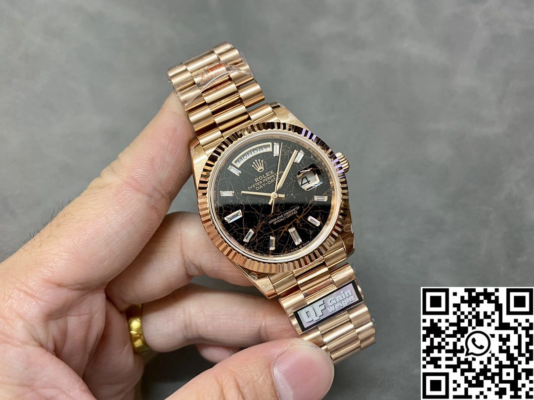 Rolex Day Date M228235-0045 QF Factory v5 Tungsten Steel Rose Gold Black Dial Diamond Hourmarker