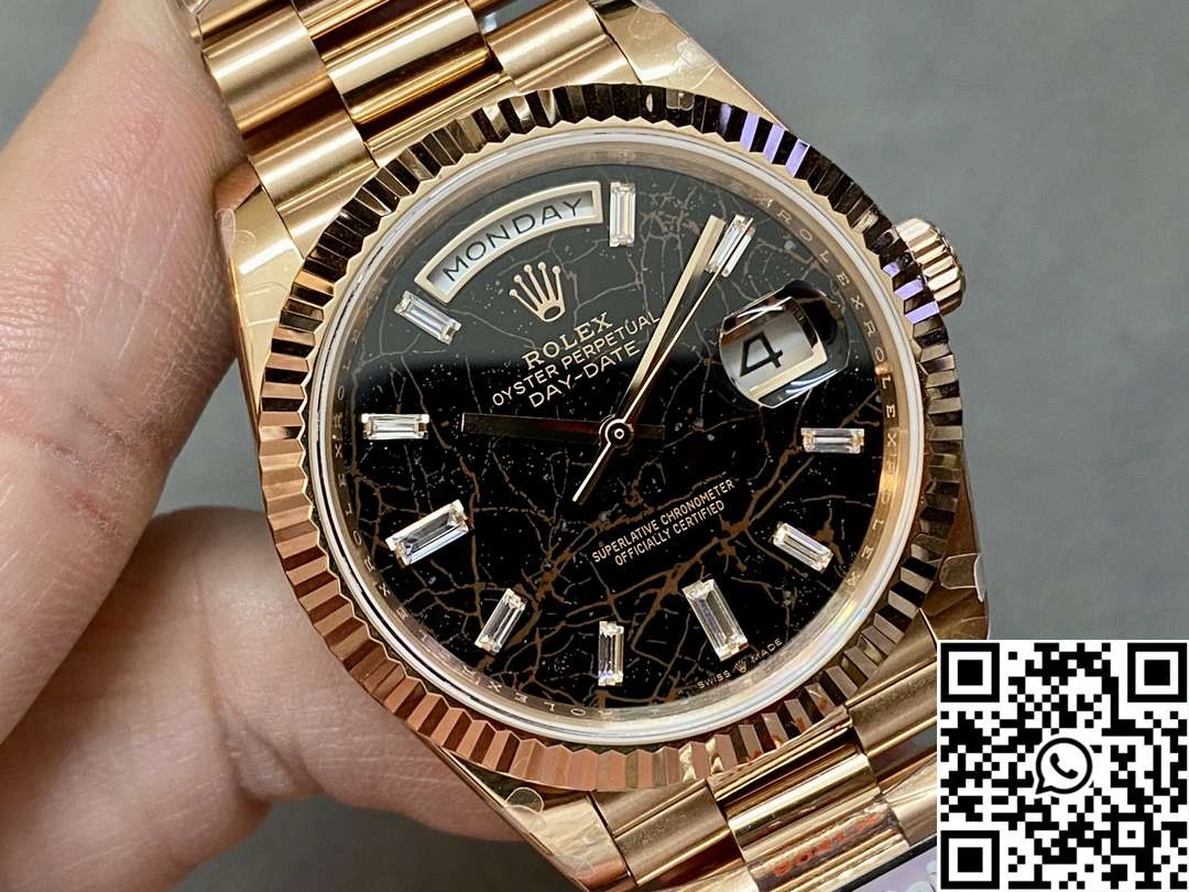 Rolex Day Date M228235-0045 QF Factory v5 Tungsten Steel Rose Gold Black Dial Diamond Hourmarker