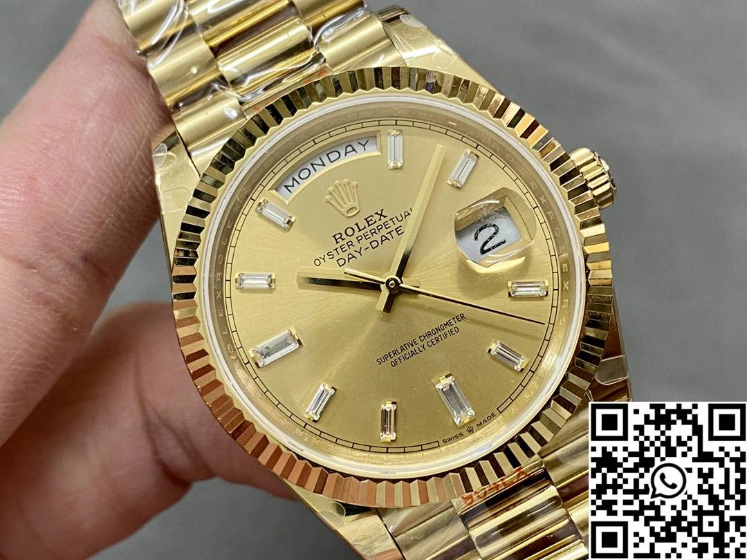 Rolex Day Date M228238-0005 QF Factory v5 Tungsten Steel Gold Dial Diamond Hourmarker