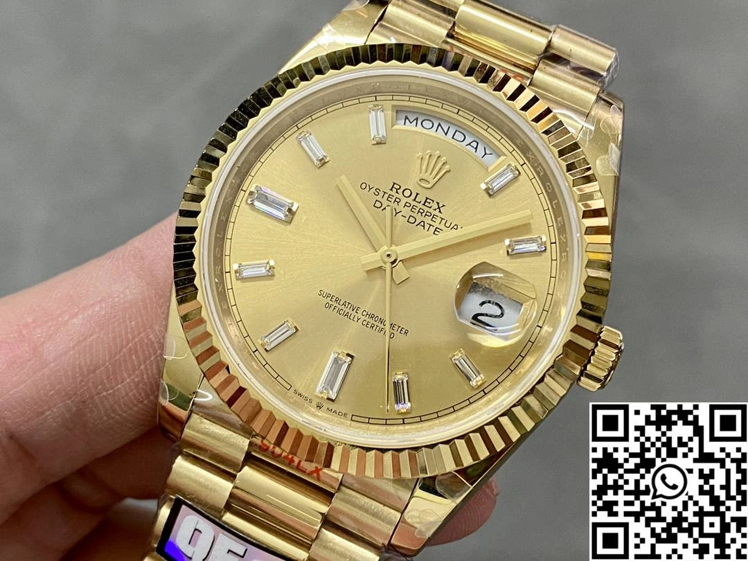 Rolex Day Date M228238-0005 QF Factory v5 Tungsten Steel Gold Dial Diamond Hourmarker