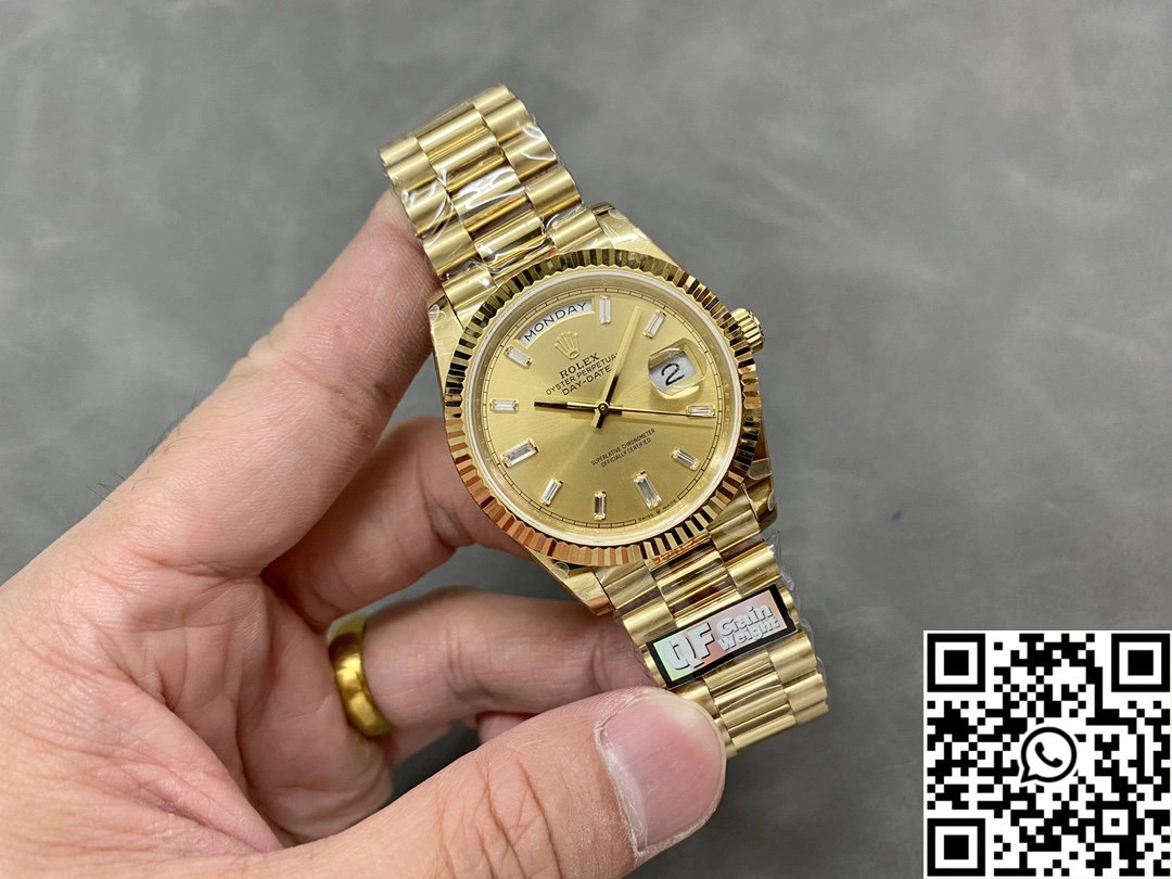 Rolex Day Date M228238-0005 QF Factory v5 Tungsten Steel Gold Dial Diamond Hourmarker