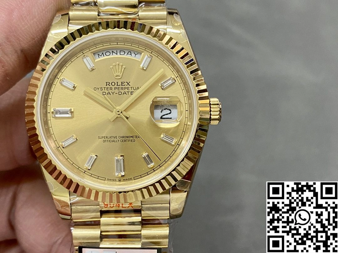 Rolex Day Date M228238-0005 QF Factory v5 Tungsten Steel Gold Dial Diamond Hourmarker