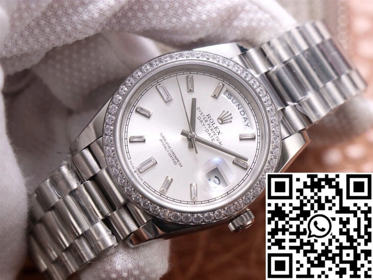 Rolex Day-Date M228349RBR-0001 EW Factory Diamond Silver Dial