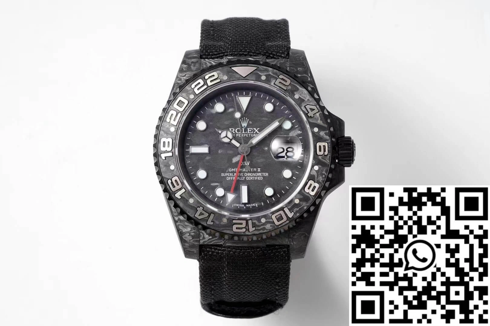 Rolex GMT-MASTER II Diw Carbon Fiber Black Fabric Strap