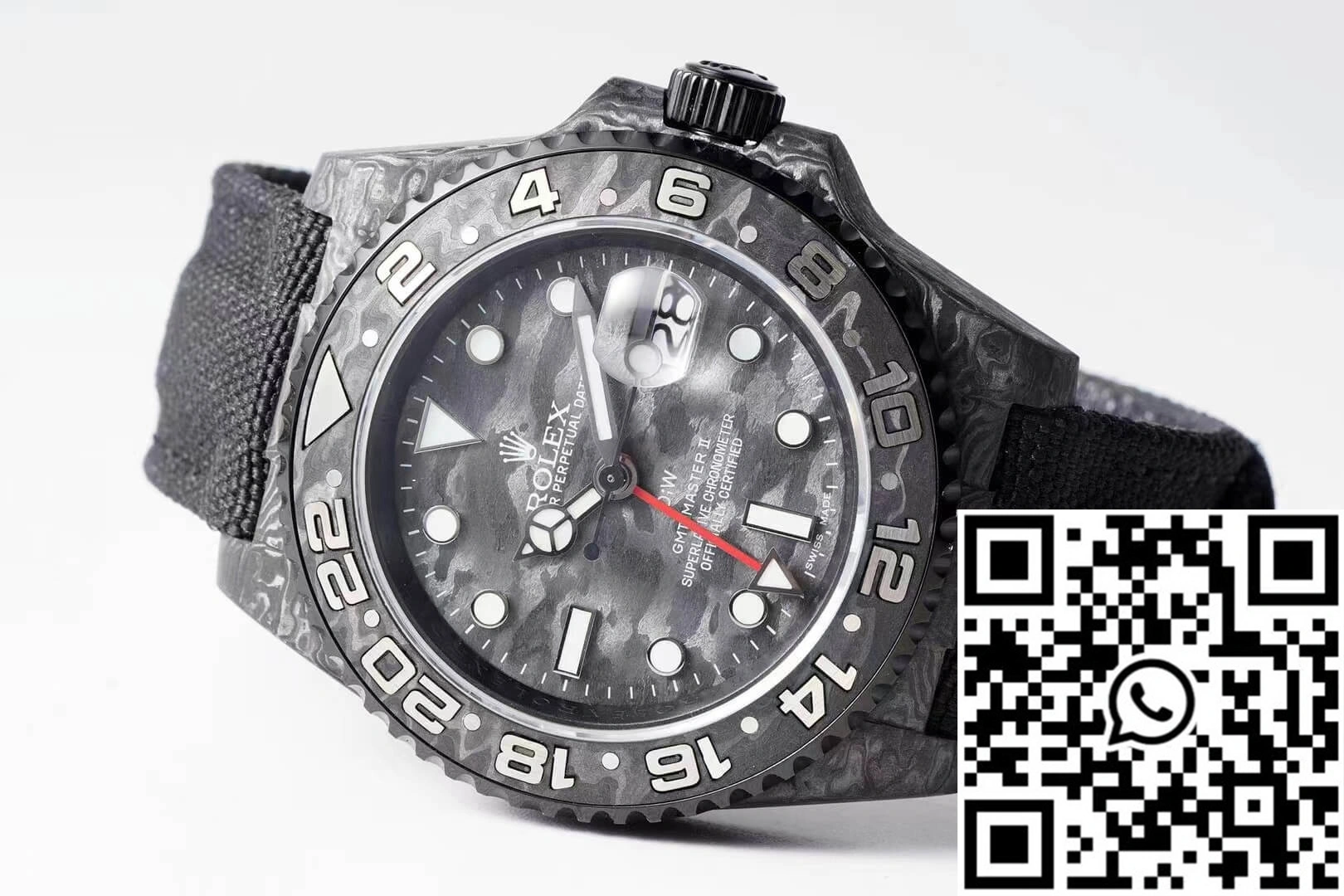 Rolex GMT-MASTER II Diw Carbon Fiber Black Fabric Strap