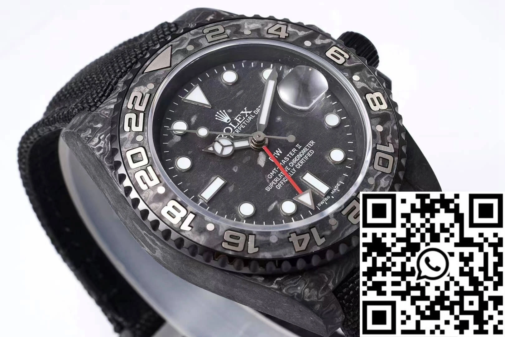 Rolex GMT-MASTER II Diw Carbon Fiber Black Fabric Strap