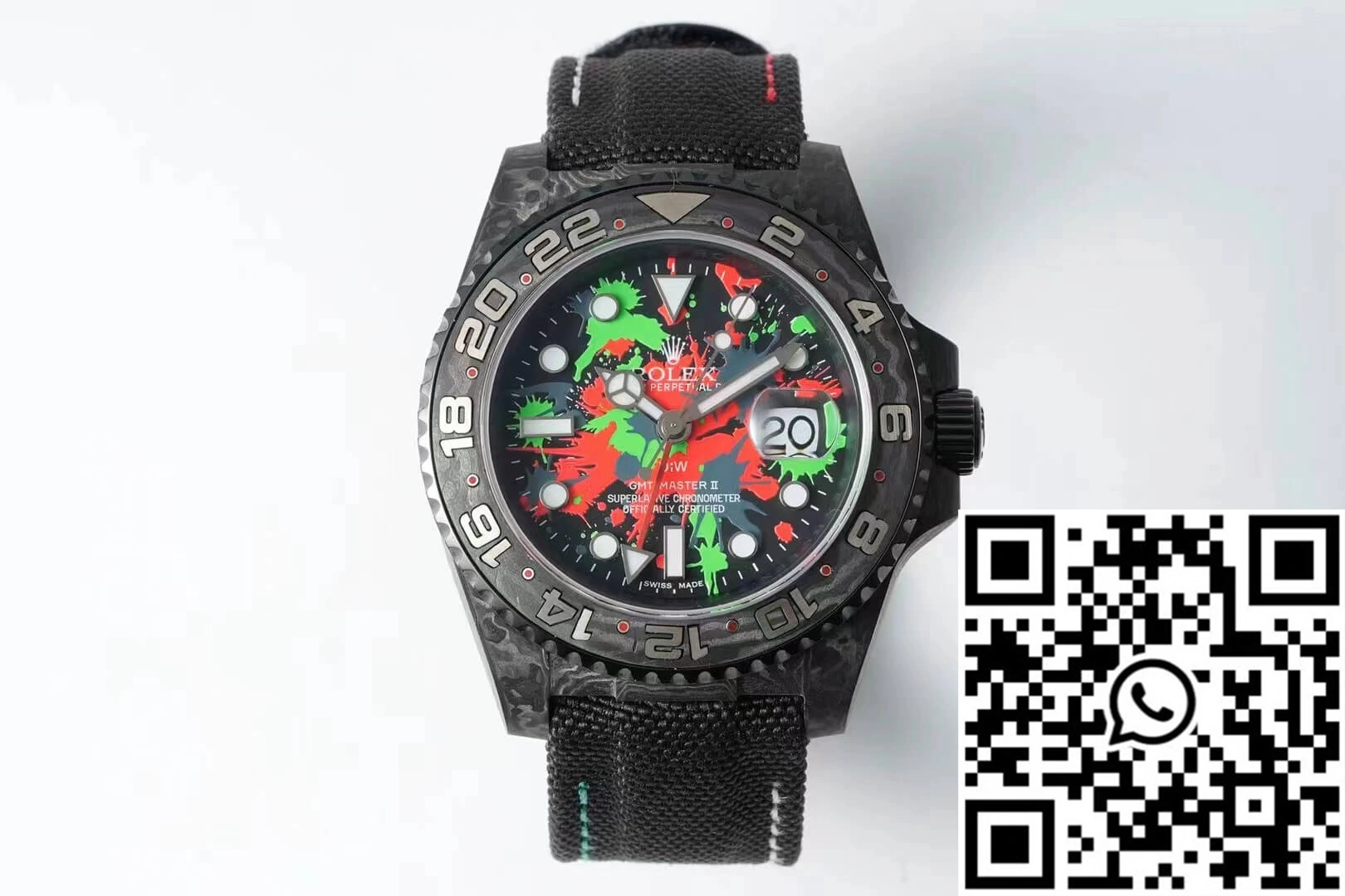Rolex GMT-MASTER II Diw Carbon Fiber Color Dial Black Fabric Strap