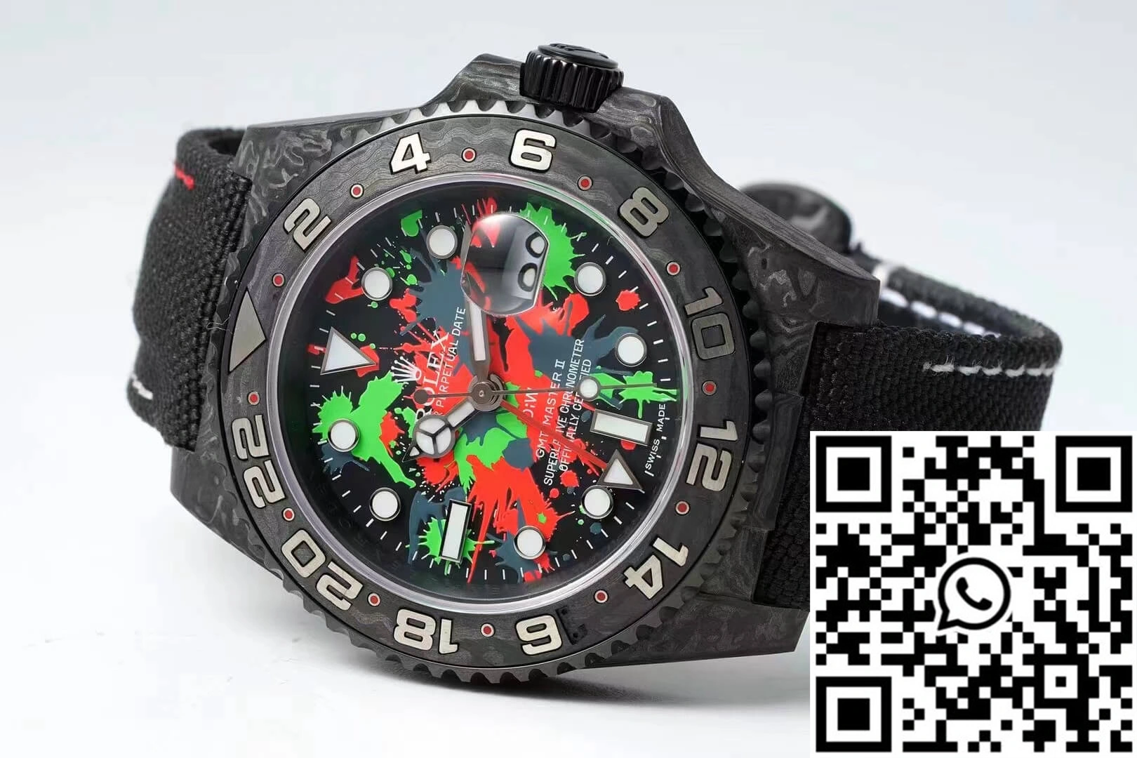 Rolex GMT-MASTER II Diw Carbon Fiber Color Dial Black Fabric Strap