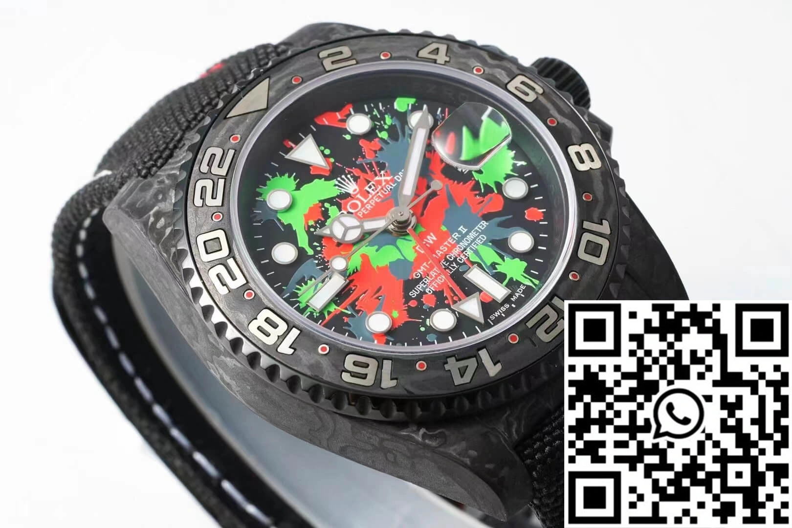 Rolex GMT-MASTER II Diw Carbon Fiber Color Dial Black Fabric Strap