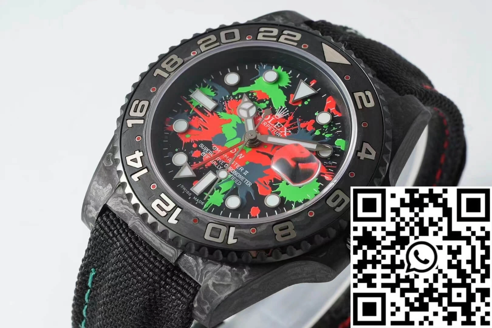 Rolex GMT-MASTER II Diw Carbon Fiber Color Dial Black Fabric Strap